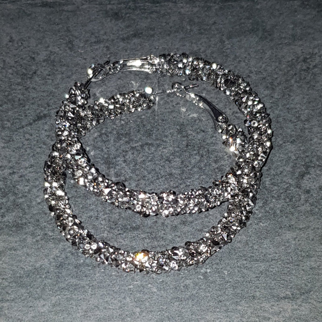Schwarz-silberne Strass-Creolen aus Edelstahl