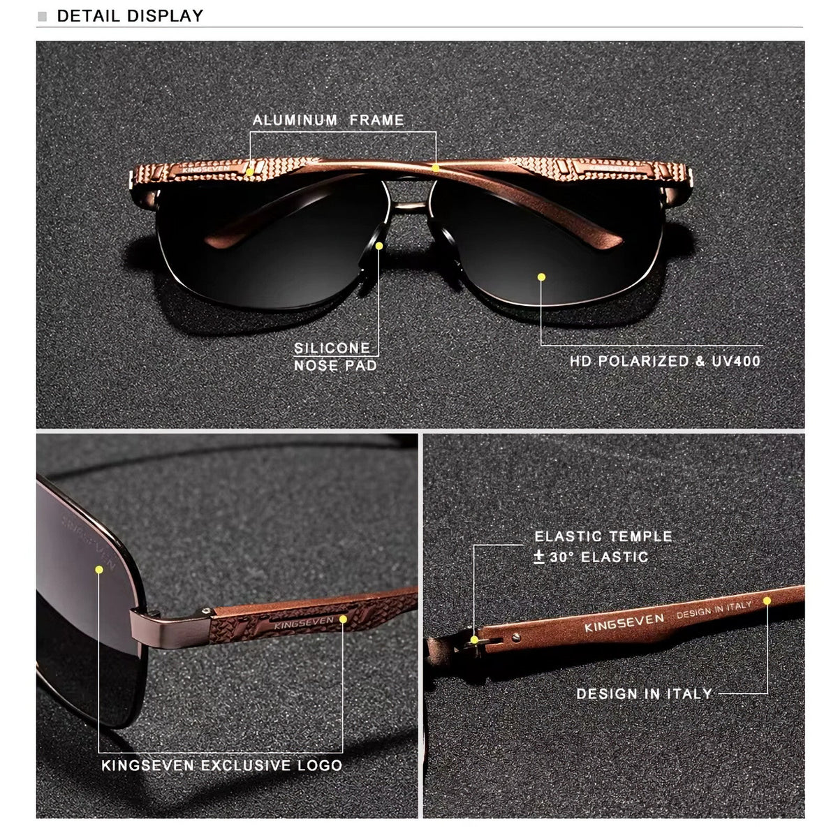 Braune Kingseven N7188 polarisierte Piloten-Sonnenbrille