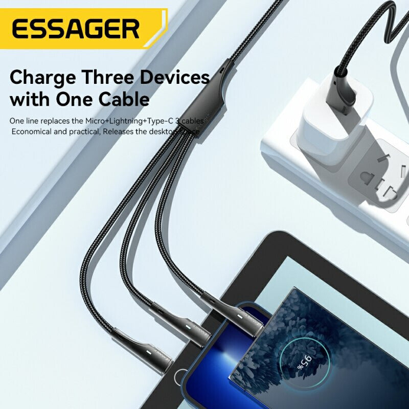 1,2m 3A USB Typ C Kabel Multi Micro Schnell Ladekabel iPhone Samsung Essager - 3KShop.de