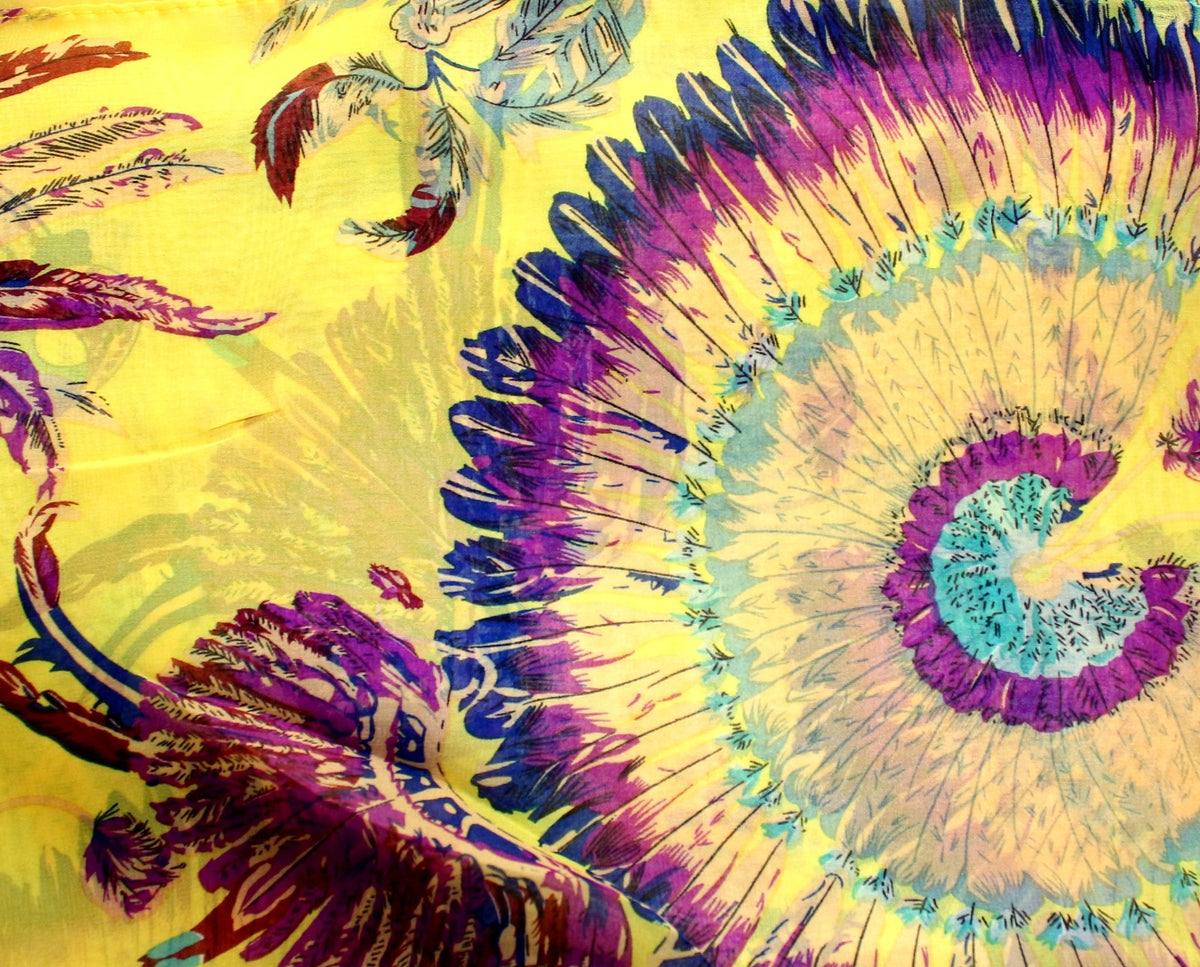 Wunderschoener Loop Schal Bunt Federn Gelb, tolle Farbtöne von ManuMar - 3KShop.de