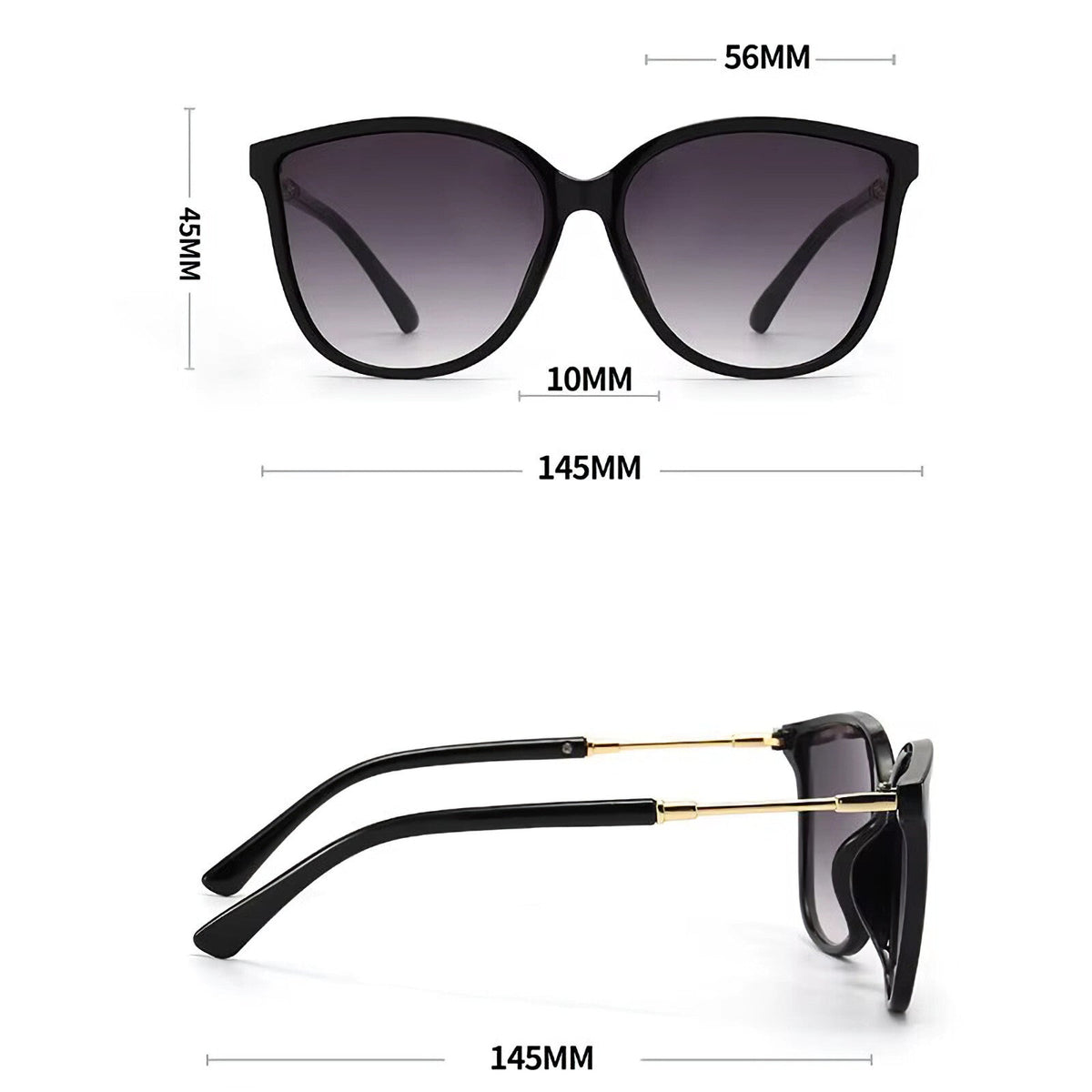 Oversized Cat-Eye-Sonnenbrille Schwarz-Gold