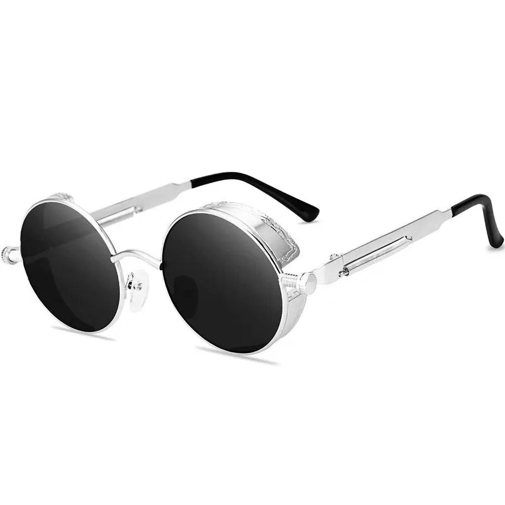 Runde silberne Steampunk-Sonnenbrille