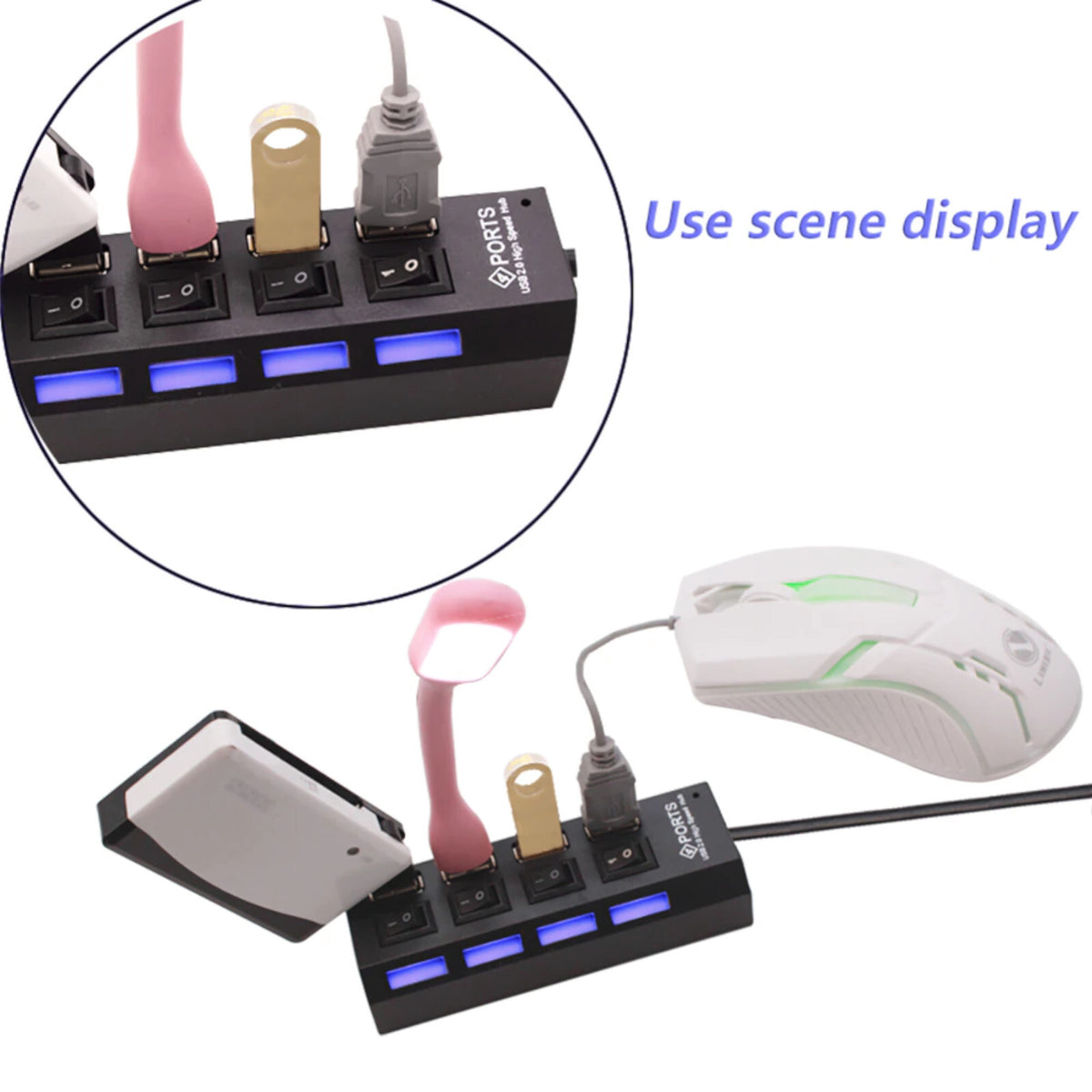 3K USB Hub 4 Port mit Einzelnen LED EIN - Ausschalter Extender für PC Laptop - 3KShop.de