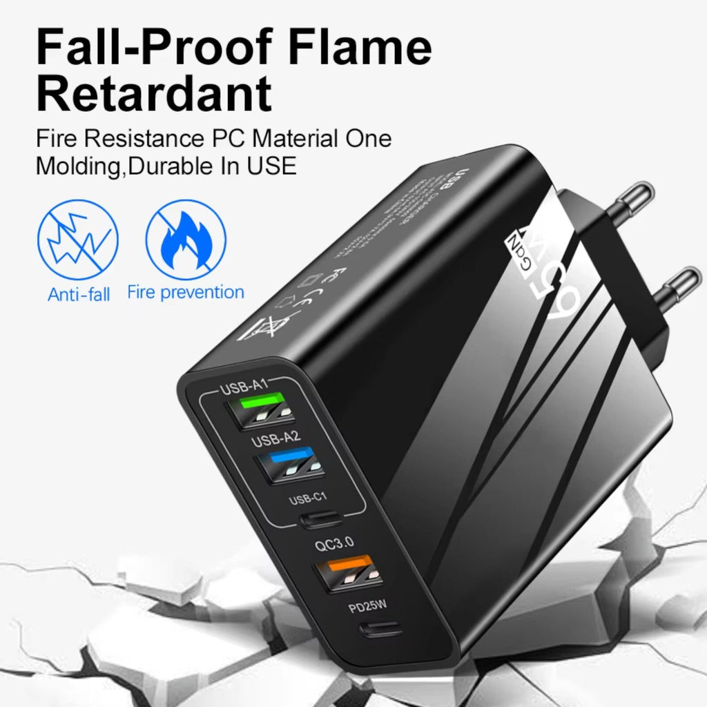 65-W-Schnellladegerät mit 5 USB-A- und USB-C-Ports
