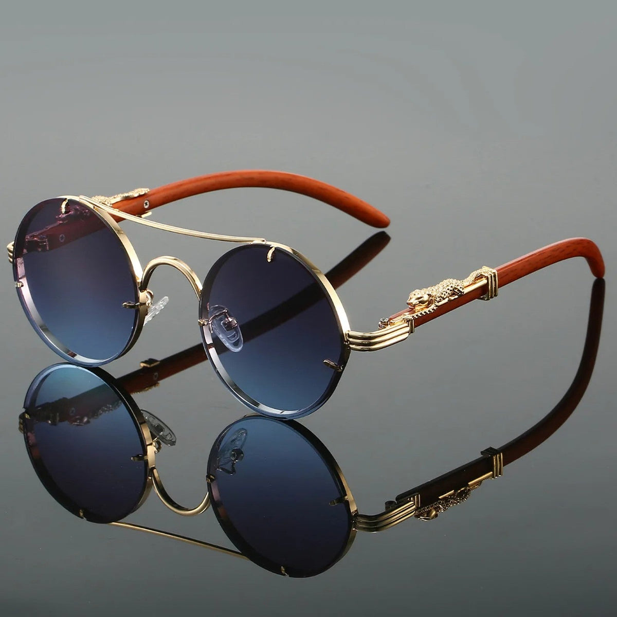 Goldene Vintage Designer-Sonnenbrille im Leoparden-Look