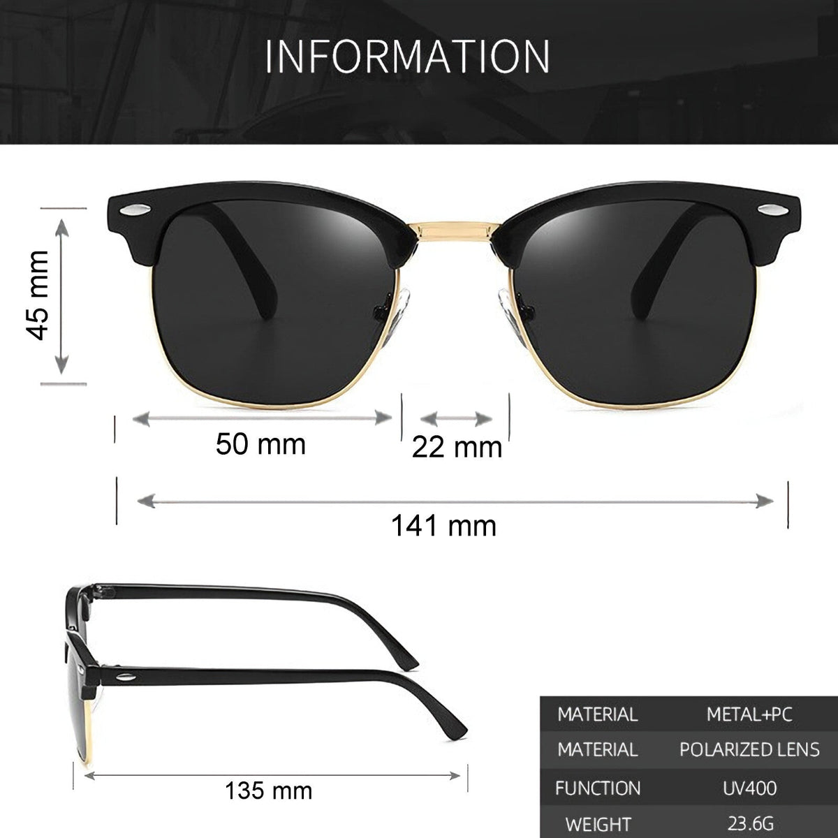 Schwarz-goldene Vintage Sonnenbrille