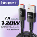 7A 120W 1m Heemax Schnell Ladekabel USB A zu Typ C Daten Handy Nylon schwarz - 3KShop.de