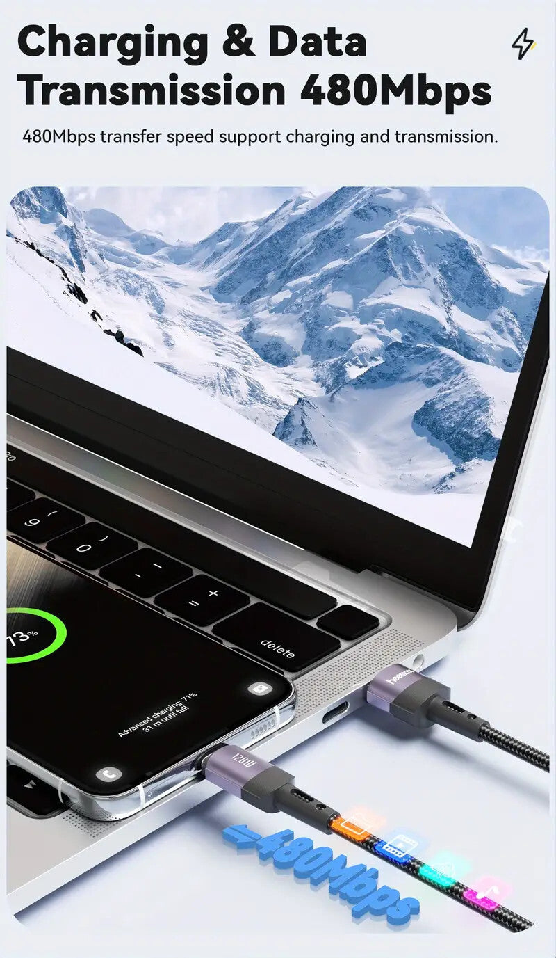 7A 120W 1m Heemax Schnell Ladekabel USB A zu Typ C Daten Handy Nylon schwarz - 3KShop.de