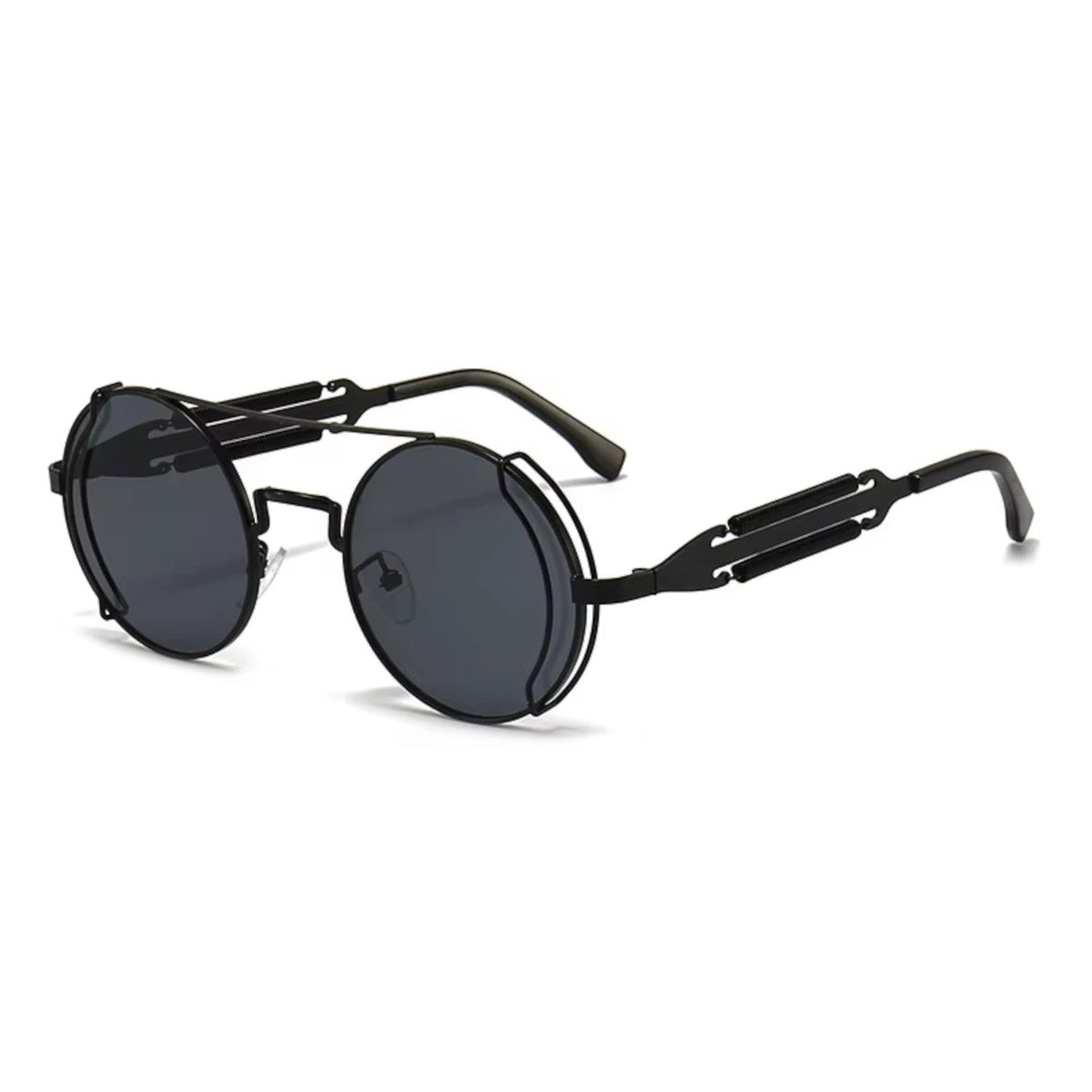 Runde schwarze Steampunk-Sonnenbrille aus Metall