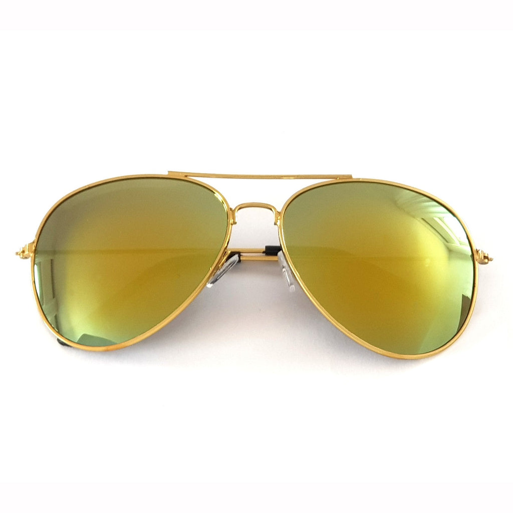 Goldene Piloten-Sonnenbrille mit gelben Spiegelgläsern