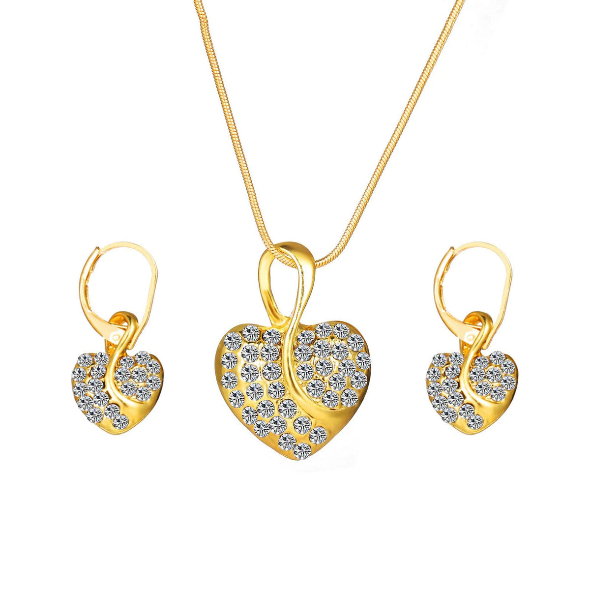 Goldfarbenes Herz-Schmuckset mit Kette und Ohrringen