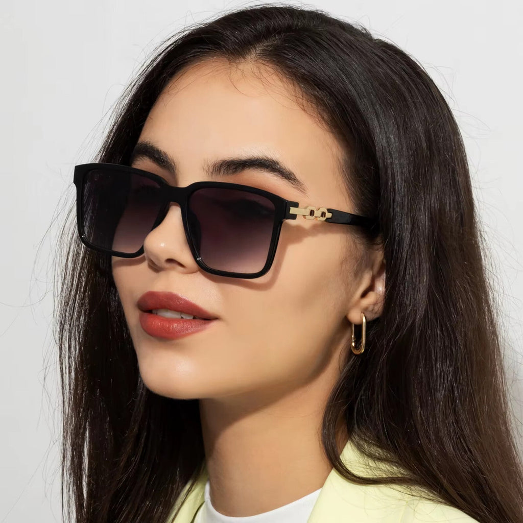 Oversized Designer-Sonnenbrille Schwarz-Gold