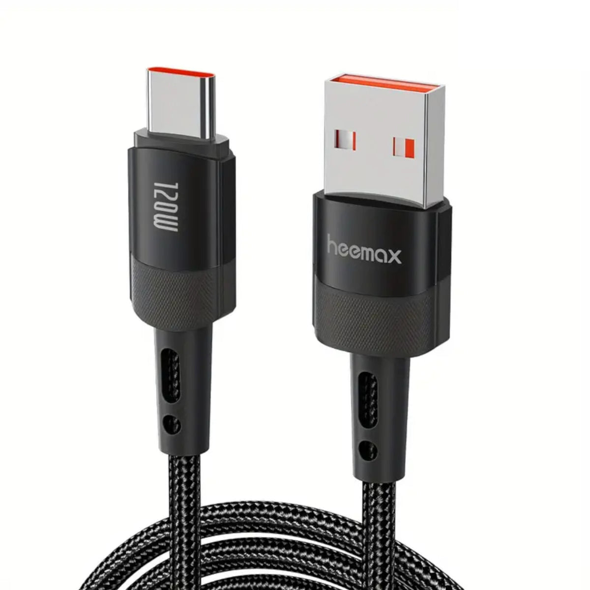 7A 120W 1m Heemax Schnell Ladekabel USB A zu Typ C Daten Handy Nylon schwarz - 3KShop.de