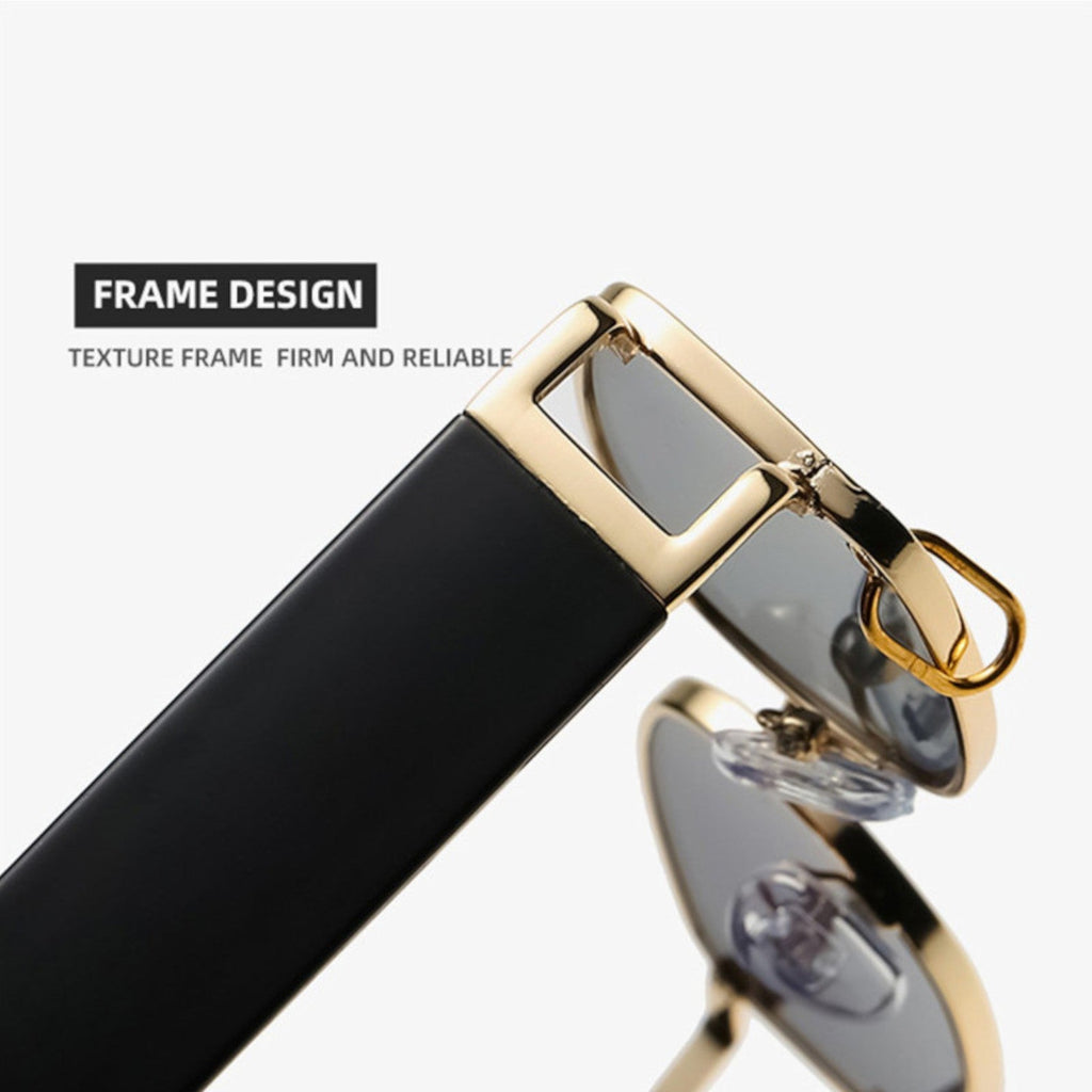 Schwarz-goldene Designer-Sonnenbrille mit Ring im Glas
