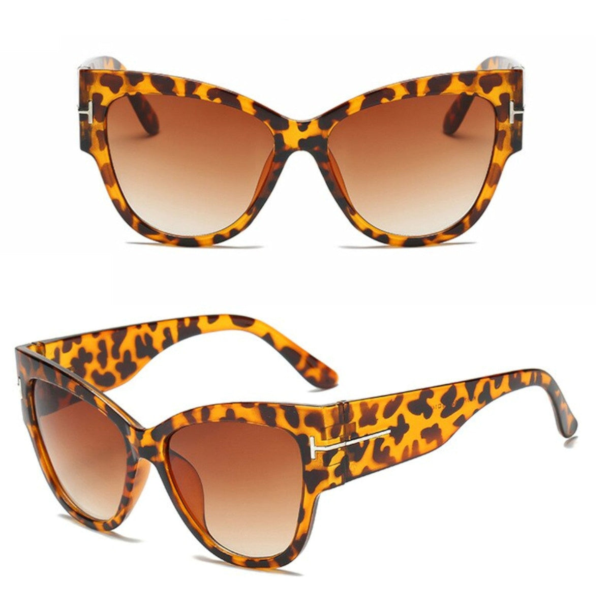 Braune Oversized Cat-Eye-Sonnenbrille im Leopardenmuster