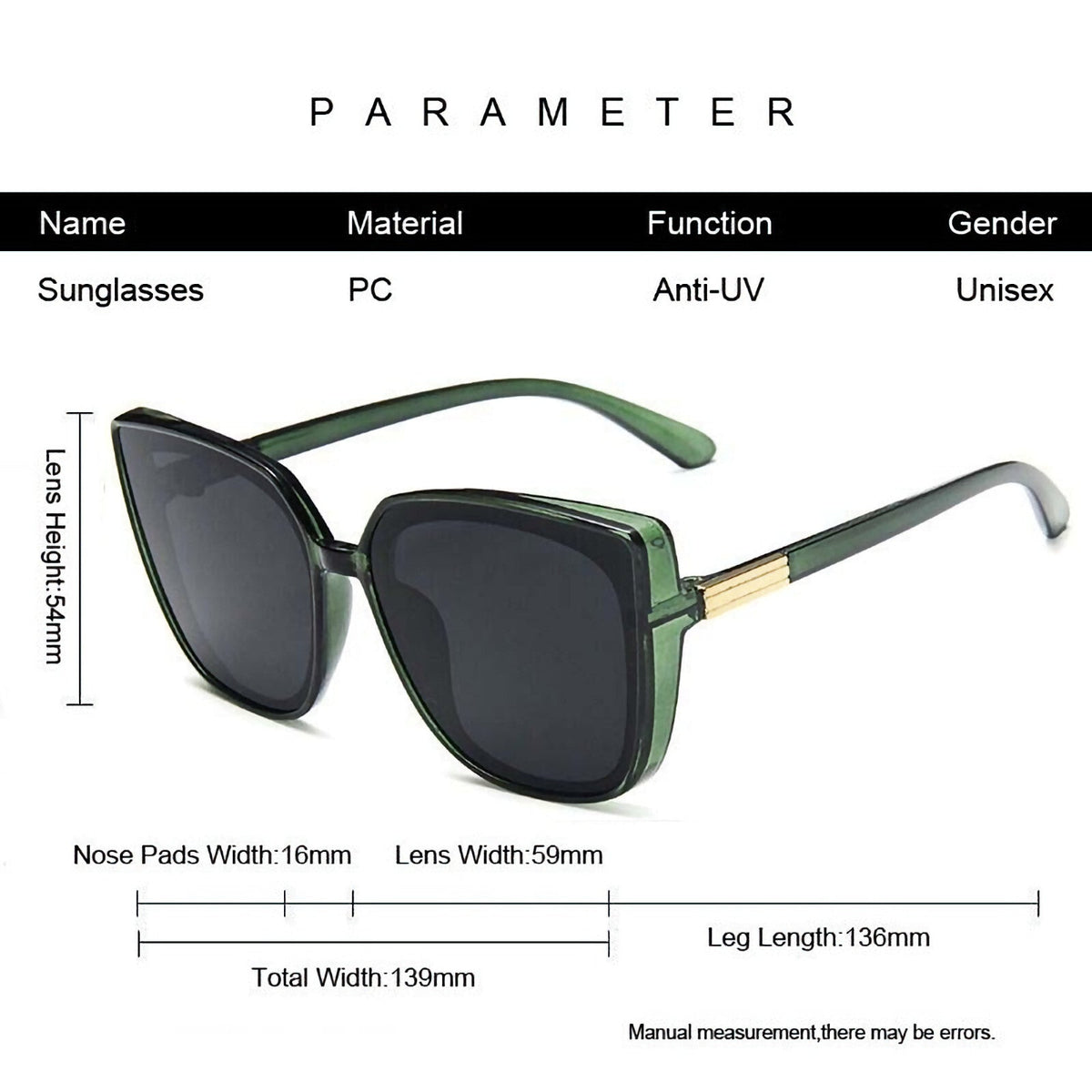 Oversized Cat-Eye-Sonnenbrille in Schwarz-Grün
