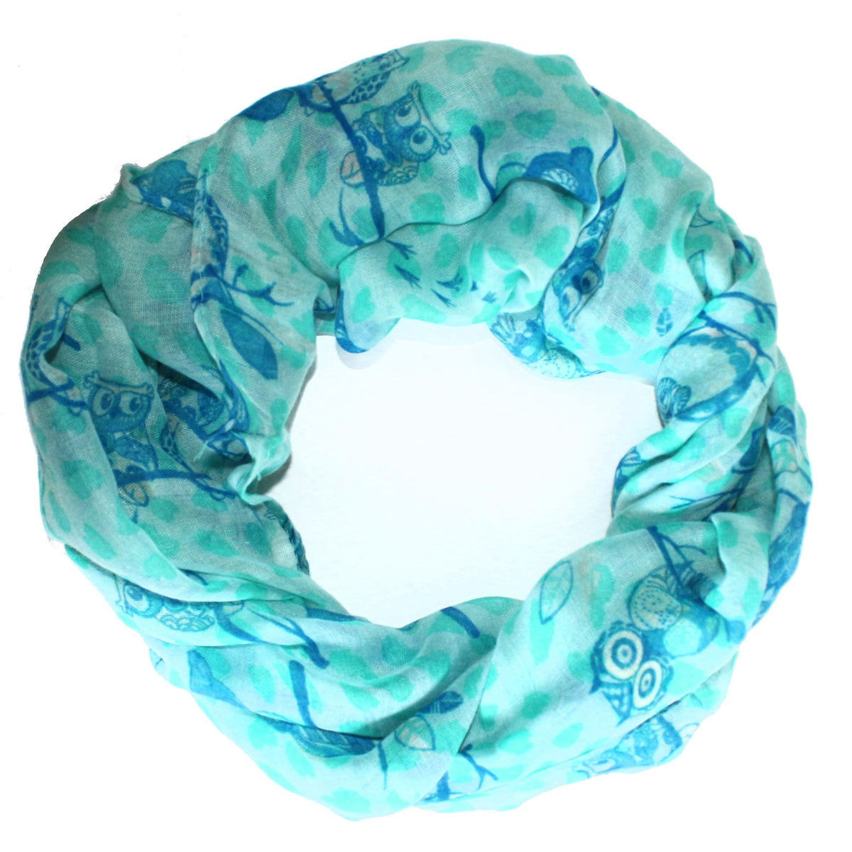 Wunderschoener Loop Schal Bunt Eule blau grün, tolle Farbtöne von ManuMar - 3KShop.de