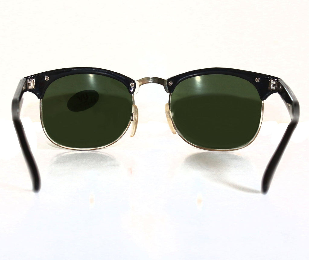 Schwarz-silberne Vintage Sonnenbrille mit grünen Gläsern
