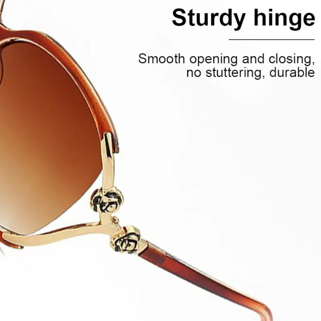 Braun-goldene Designer-Sonnenbrille mit Blumen