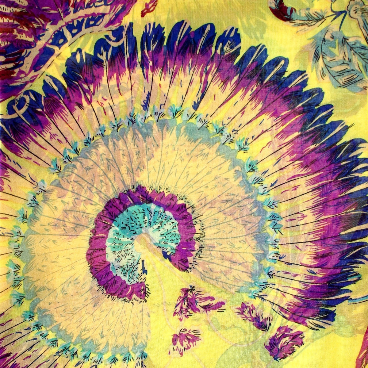Wunderschoener Loop Schal Bunt Federn Gelb, tolle Farbtöne von ManuMar - 3KShop.de