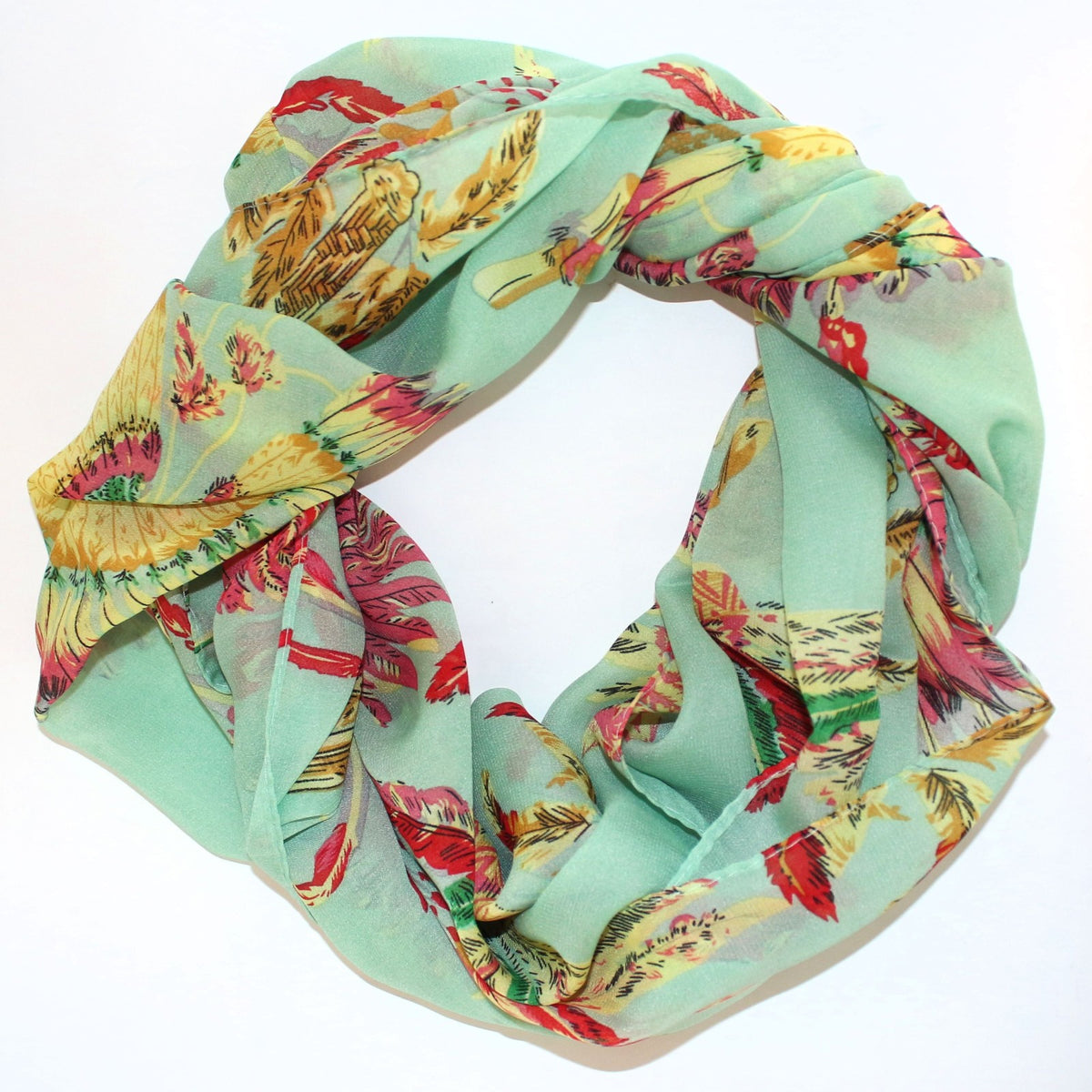 Wunderschoener Loop Schal Bunt Federn Grün, tolle Farbtöne von ManuMar - 3KShop.de