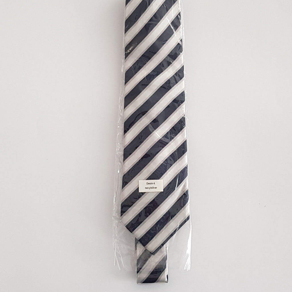 Original Mijas Herren Anlass / Business Krawatte - Navyblau silber gestreift - 3KShop.de