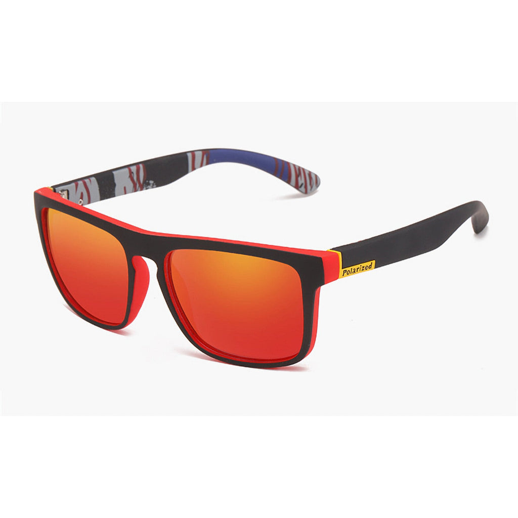 Schwarz-rote polarisierte Sonnenbrille verspiegelt