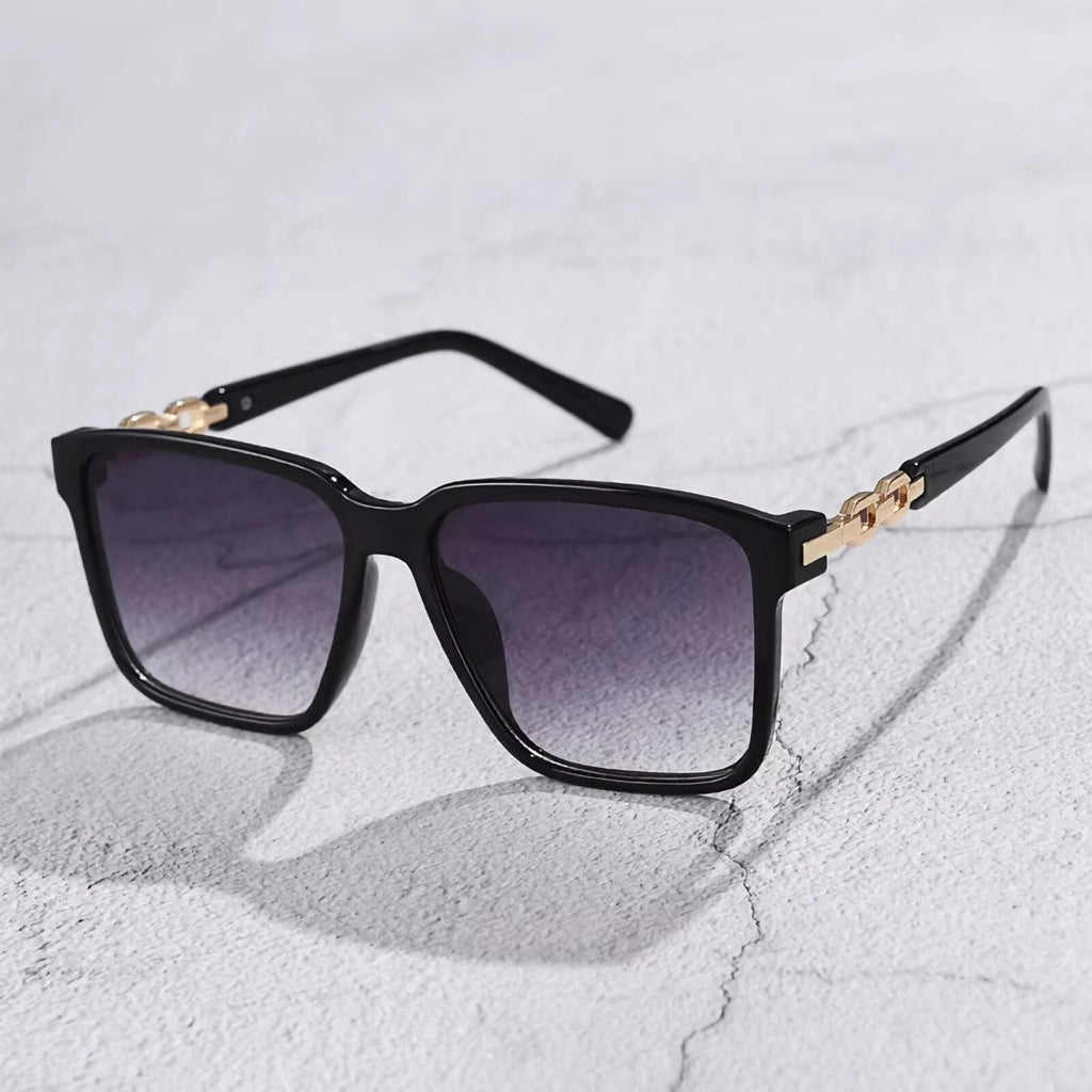 Oversized Designer-Sonnenbrille Schwarz-Gold