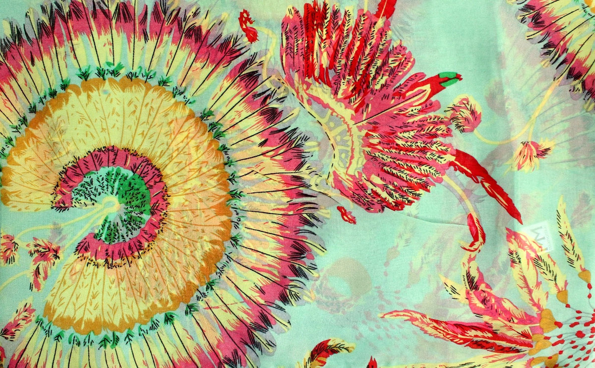 Wunderschoener Loop Schal Bunt Federn Grün, tolle Farbtöne von ManuMar - 3KShop.de