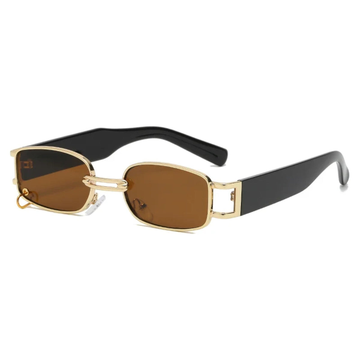 Schwarz-goldene Designer-Sonnenbrille mit Ring im Glas