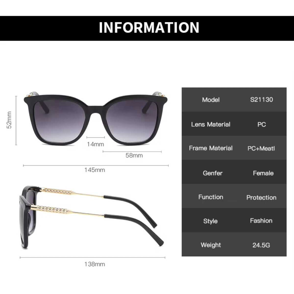 Oversized Cat-Eye-Sonnenbrille Schwarz-Gold