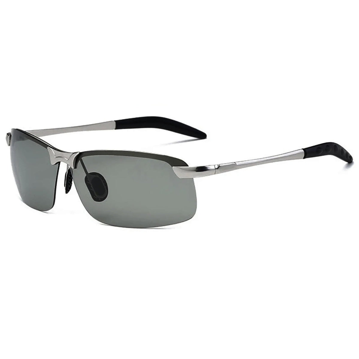 Silberne selbsttönende Matrix-Sonnenbrille mit Halbrand