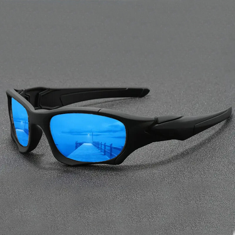 Schwarz-blaue Sport-Sonnenbrille aus Polycarbonat