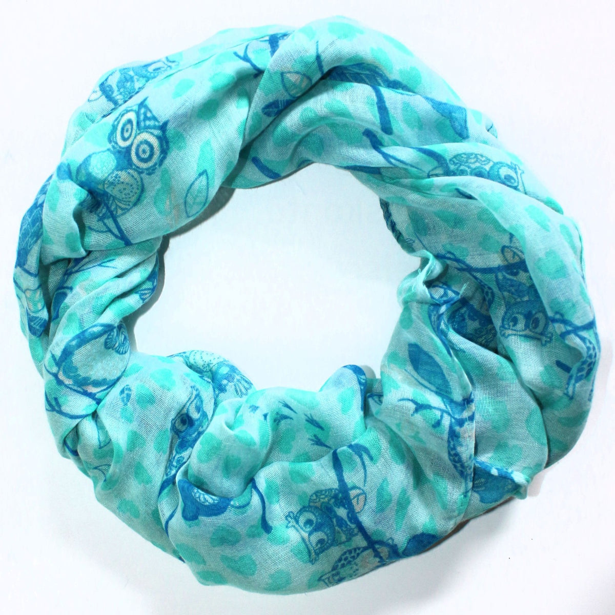 Wunderschoener Loop Schal Bunt Eule blau grün, tolle Farbtöne von ManuMar - 3KShop.de