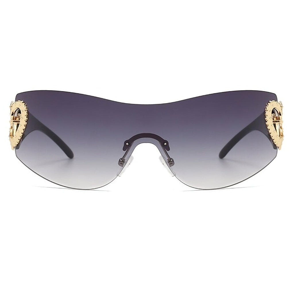 Schwarz-goldene Designer-Sonnenbrille mit Herzen