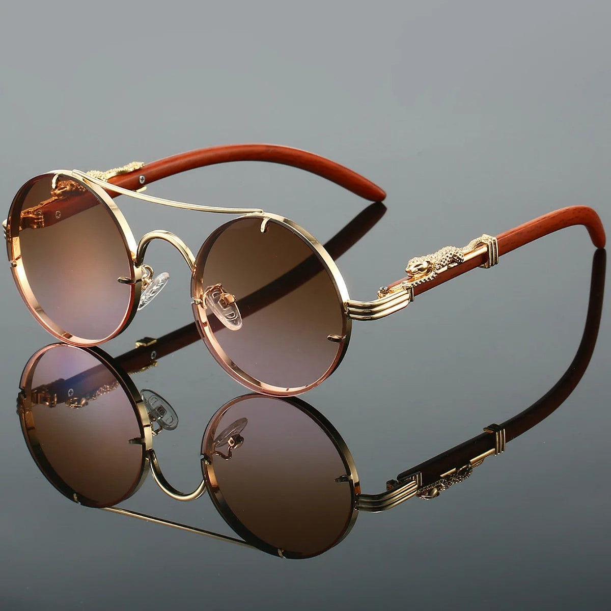 Goldene Vintage Designer-Sonnenbrille im Leoparden-Look