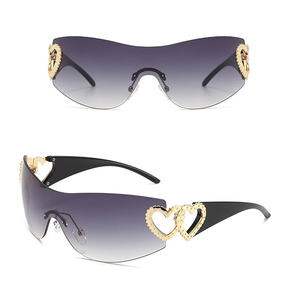 Schwarz-goldene Designer-Sonnenbrille mit Herzen