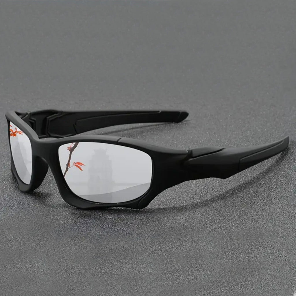 Schwarz-silberne Sport-Sonnenbrille aus Polycarbonat