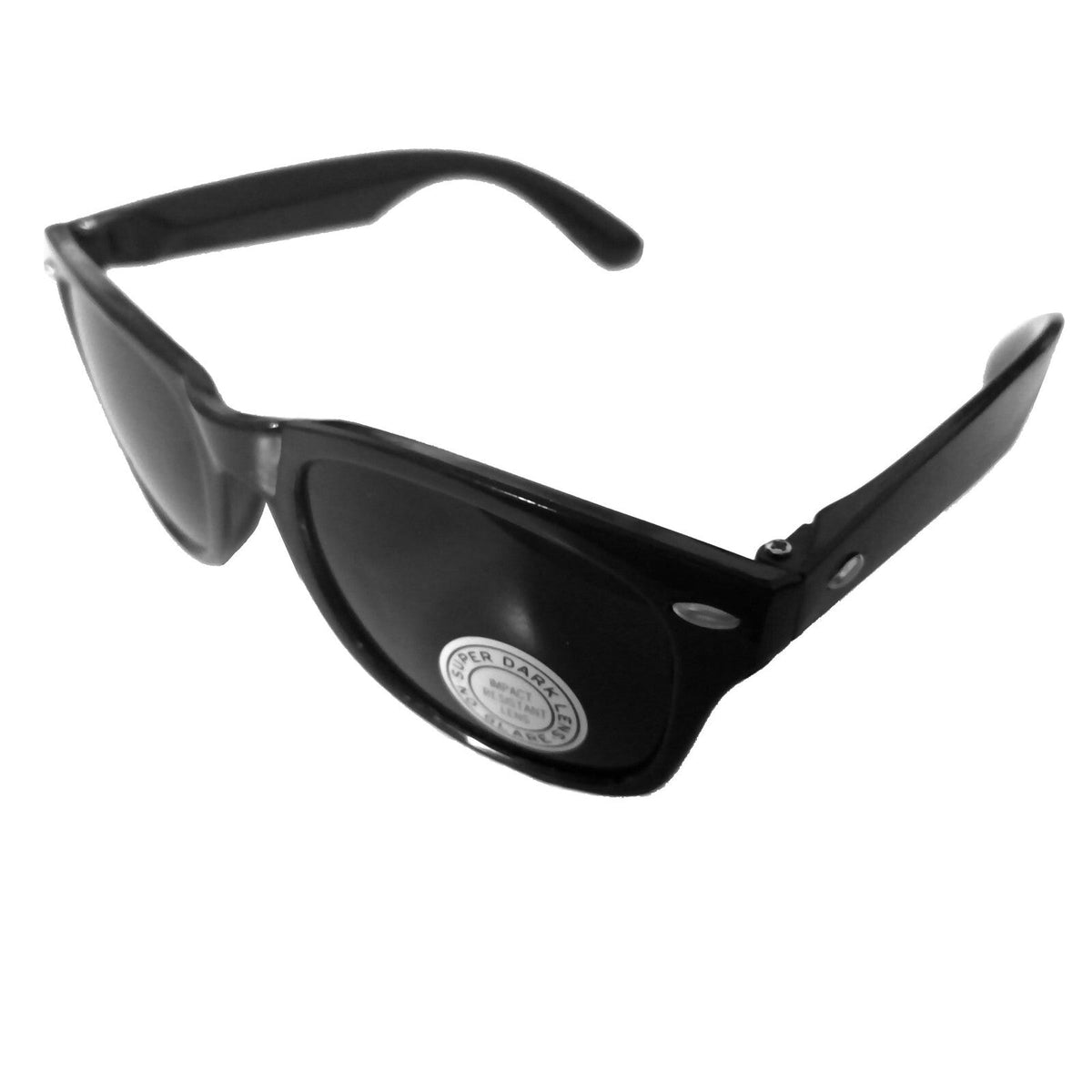 Schwarze Wayfarer-Sonnenbrille mit extra dunklen Gläsern