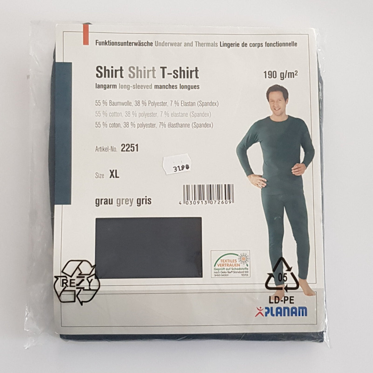 Planam Funktionsunterwäsche Unterhemd langarm Shirt T-shirt long-sleeved Grau XL - 3KShop.de