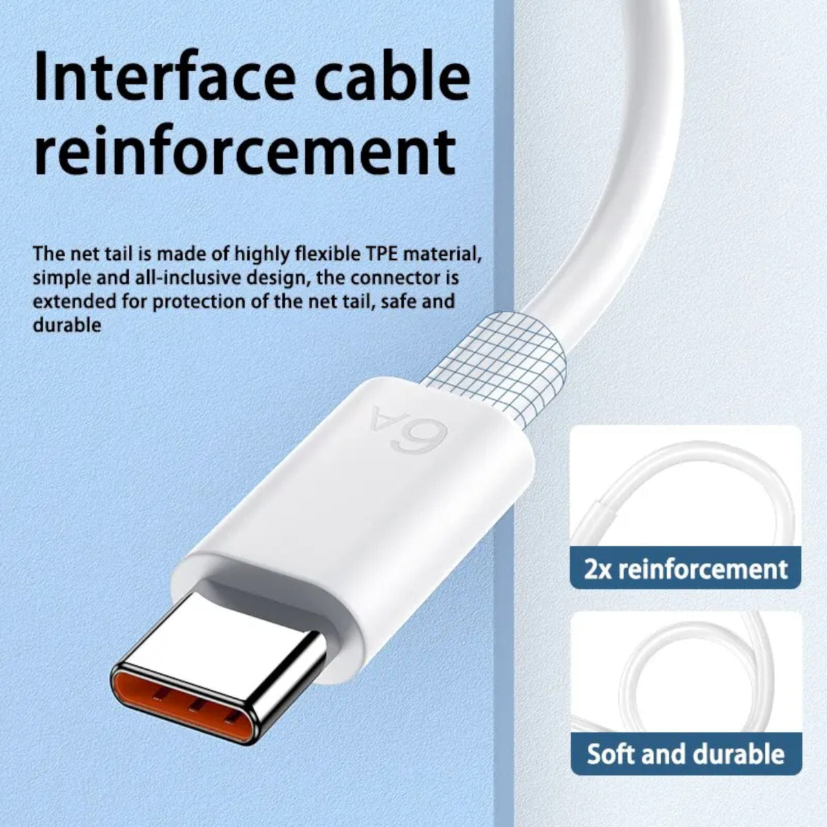 66W 6A 2m Schnell Ladekabel USB A zu USB Typ C Daten Handy weiss - 3KShop.de
