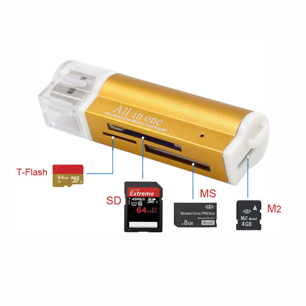 Goldener USB-Kartenleser für MicroSD SDHC MMC M2