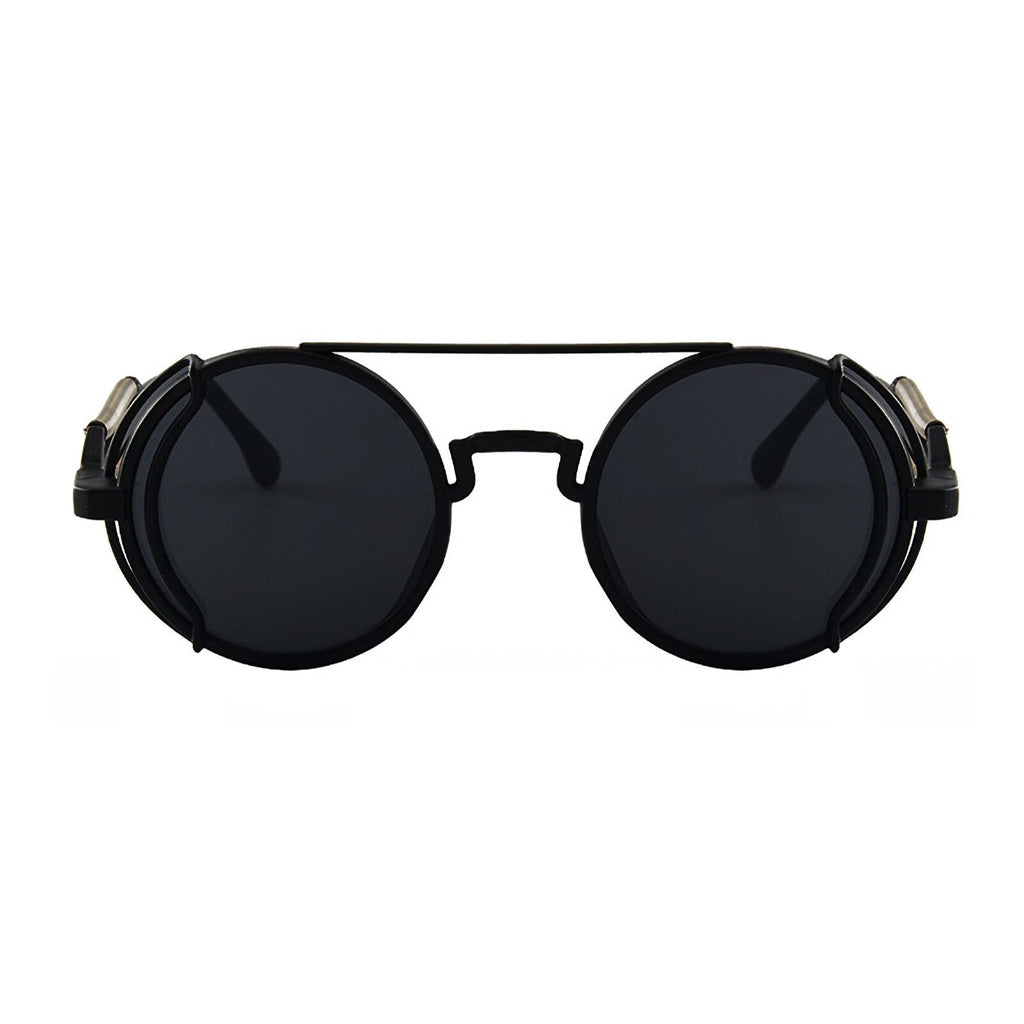 Runde schwarze Steampunk-Sonnenbrille mit 51-mm-Gläsern