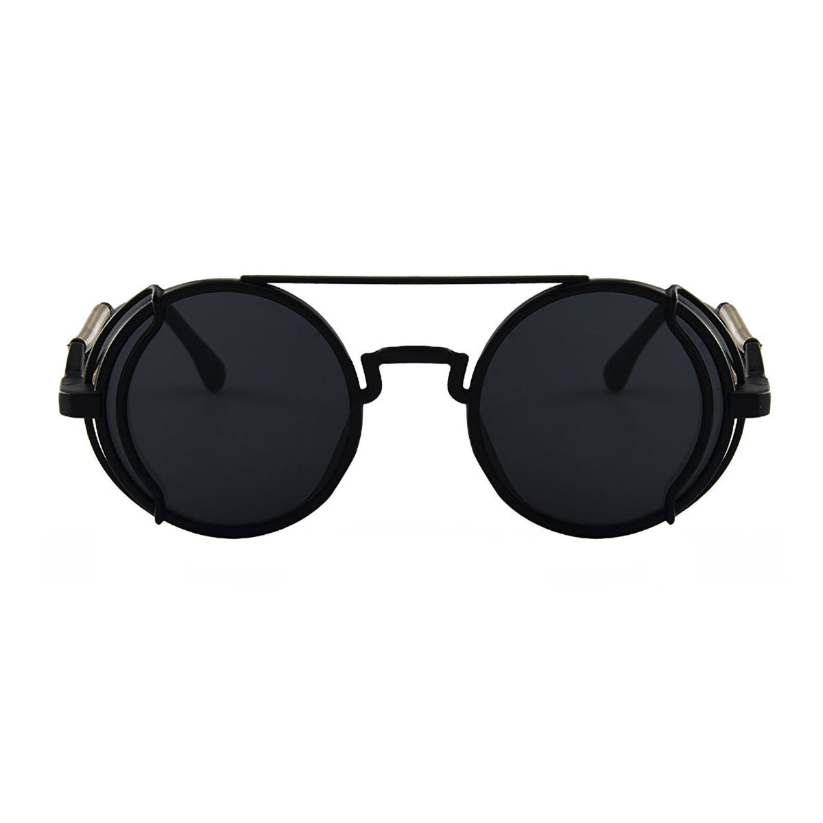 Runde schwarze Steampunk-Sonnenbrille mit 51-mm-Gläsern