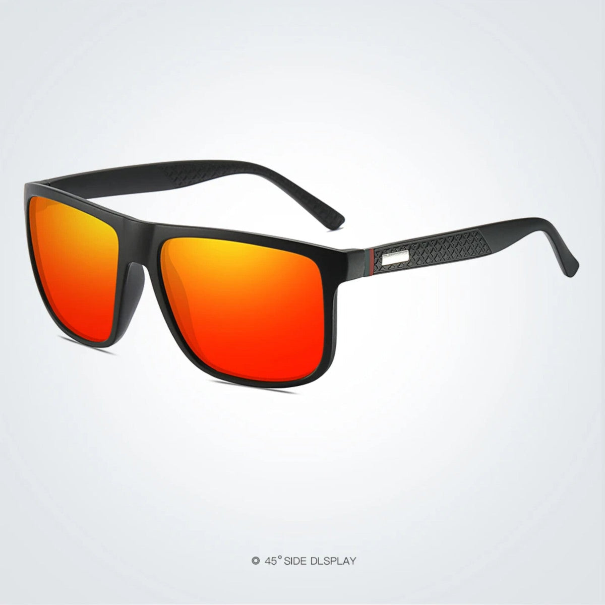 Matt-schwarze Sonnenbrille mit orange-roten Spiegelgläsern