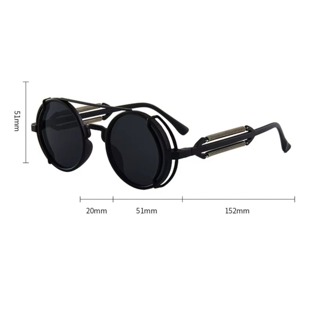 Runde schwarze Steampunk-Sonnenbrille mit UV400