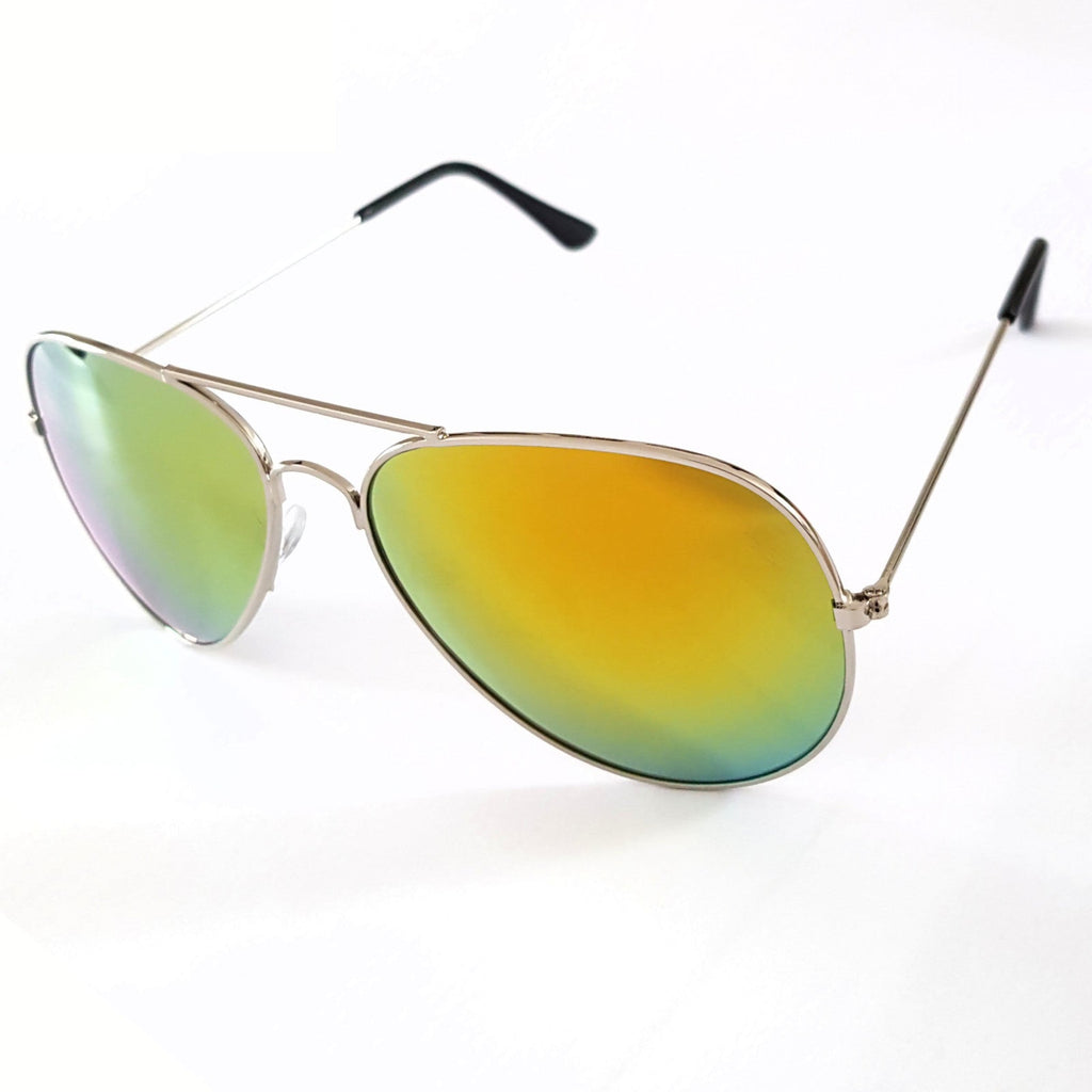 Silberne Piloten-Sonnenbrille mit roten Spiegelgläsern