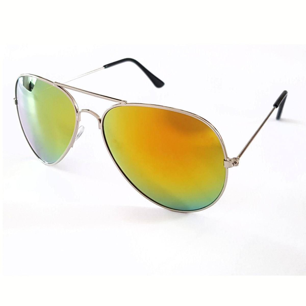 Silberne Piloten-Sonnenbrille mit roten Spiegelgläsern