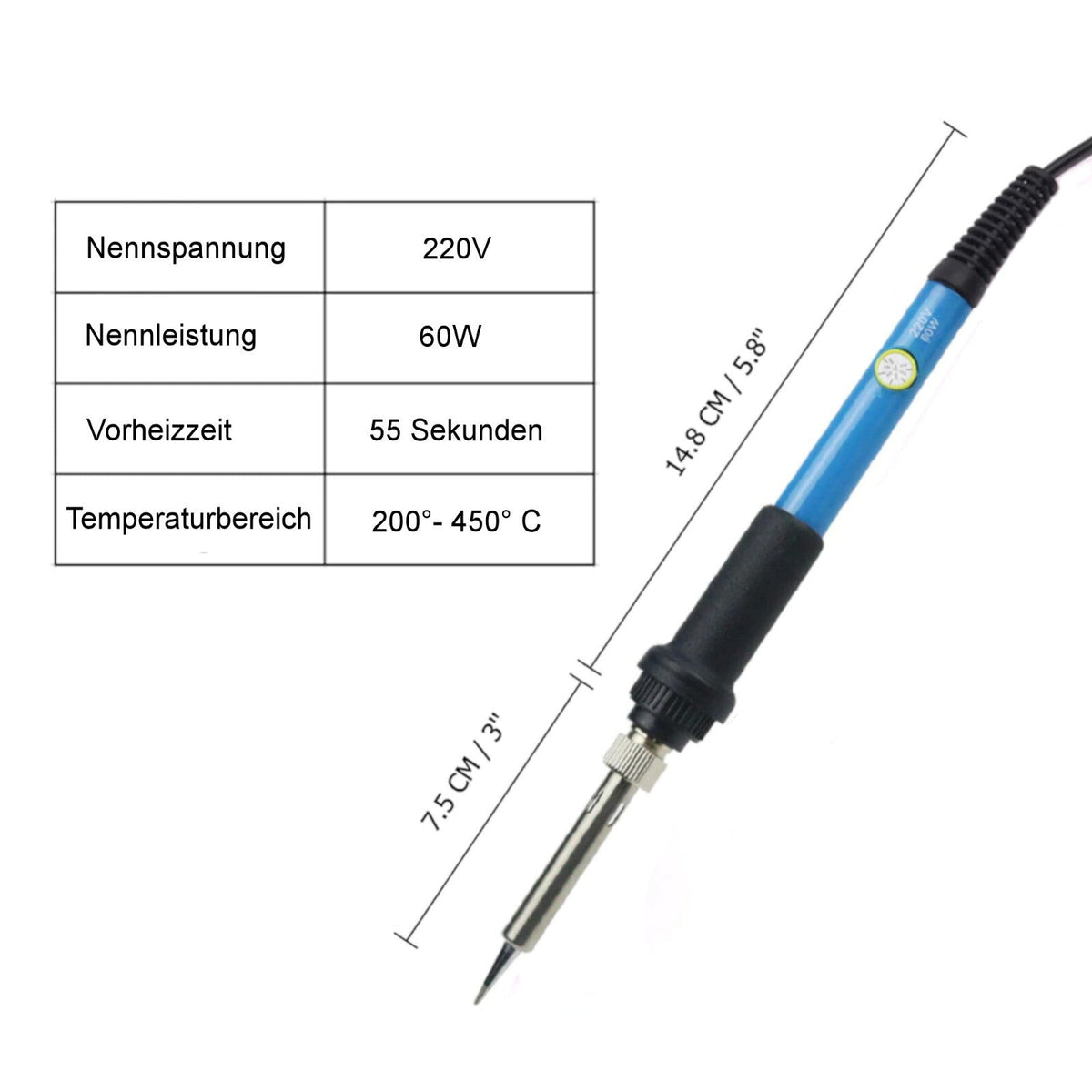 60-W-Lötkolben mit Temperaturregelung 200–450 °C