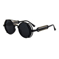 Runde schwarze Steampunk-Sonnenbrille mit 51-mm-Gläsern